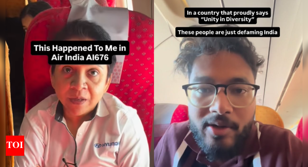 A viral video shows a mid-air confrontation on an Air India flight where a passenger was allegedly threatened for not speaking Marathi. The incident occurred on October 23, with a co-passenger demanding the content creator speak Marathi as he was traveling to Mumbai. The situation escalated when the passenger refused and was reportedly threatened. Image credits: Instagram @/mahinergy A video of a mid-air confrontation on an Air India flight has gone viral after a passenger was allegedly threatened for not speaking Marathi. The incident occurred on October 23 aboard flight AI676 from Kolkata to Mumbai.Content creator Mahi Khan, also known as Mahinergy, who posted the video, claimed that a woman co-passenger demanded he speak Marathi because he was travelling to Mumbai. In the now-viral clip, the unidentified woman is heard saying, “Yes, please do that. You are going to Mumbai, you should know Marathi.”The situation escalated when Khan calmly refused and called the cabin crew for assistance. He alleges the woman then threatened him, saying in Hindi, “Get down at Mumbai, I’ll show you what badtameezi (misbehaviour) is.”In his social media post, Khan wrote: “This isn’t just about me, it’s about the mindset that’s growing dangerously normal. You cannot force a language. You cannot bully respect.”Several social media users condemned the incident as being against Maharashtrian culture. One comment noted, “We are Maharashtrian and this is not our culture. It’s totally wrong to force someone to speak Marathi.”This incident echoes similar language-based conflicts in Maharashtra recently, including a July altercation in a Mumbai local train where a passenger was told to learn Marathi or “get out.”About the AuthorTOI News DeskThe TOI News Desk comprises a dedicated and tireless team of journalists who operate around the clock to deliver the most current and comprehensive news and updates to the readers of The Times of India worldwide. With an unwavering commitment to excellence in journalism, our team is at the forefront of gathering, verifying, and presenting breaking news, in-depth analysis, and insightful reports on a wide range of topics. The TOI News Desk is your trusted source for staying informed and connected to the ever-evolving global landscape, ensuring that our readers are equipped with the latest developments that matter most.”Read MoreEnd of ArticleFollow Us On Social MediaVideosExternal Affairs Minister S Jaishankar Calls Out UN, Pakistan on Terror, Warns ‘All Is Not Well’From Bollywood to Bihar Power Corridor: VIP Chief Mukesh Sahani Talks Mahagathbandhan StrategyKaroline Leavitt Calls Indian Trucker Illegal Alien After Deadly California Road Accident Kill Three’Momentum For Peace’: Donald Trump’s Gaza Peace Breakthrough Earns Rare Praise From India At UNDonald Trump’s ‘Russian Oil Ultimatum’ To India: White House Says Delhi Obeyed, India Denies ShiftHyderabad-Bengaluru Bus Tragedy: 20 Passengers Burnt Alive in Minutes, Andhra CM Naidu Orders Probe‘Gave A Good Dose…’: Rajnath Singh Warns Pakistan From Rajasthan Border, Lauds Operation SindoorPolish FM Snubs Pak FM Ishaq Dar’s ‘Kashmir’ Rant, Issues Warning On Illegal Immigration’Had No Choice’: Hyderabad Man Duped On Pretext Of Job In Russia, Forced To Fight War In UkraineSurajbhan Singh Reveals Why He Left NDA To Join RJD And Contest From Mokama | Battle for Bihar123 Photostories  Bollywood releases scheduled post Diwali- 2025Expert reveals kitchen practices that protect your cells and boost immunityThe actor who refused to share screen space with Salman Khan for over two decadesMantra Remedies As Per Your Date of BirthPiyush Pandey dies at 70: 7 iconic ads by the Adman that shaped Indian advertising5 toxic phrases that could be sabotaging your love life (without you even realizing it)Top Harvard doctor shares 6 ‘healthy’ foods that are secretly damaging gut healthHow Navagraha worship brings peace, prosperity, and protectionWeight loss tips: Post-Diwali weight gain is real, here’s how to reverse it safelyAutism myths every parent needs to stop believing (and the real facts you should know)123Hot PicksDhanteras Gold PriceVande Bharat SleeperBihar Election 2025Gold rate todaySilver rate todayPublic Holidays OctoberBank Holidays OctoberTop Trendingjj mccarthy injuryTier-3 graduates jobs AppleStephen Curry WifePaige SpiranacDiddyAaron JonesPatrick MahomesAlex VesiaOklahoma City Thunder vs Indiana PacersBrooks Koepka Wife
