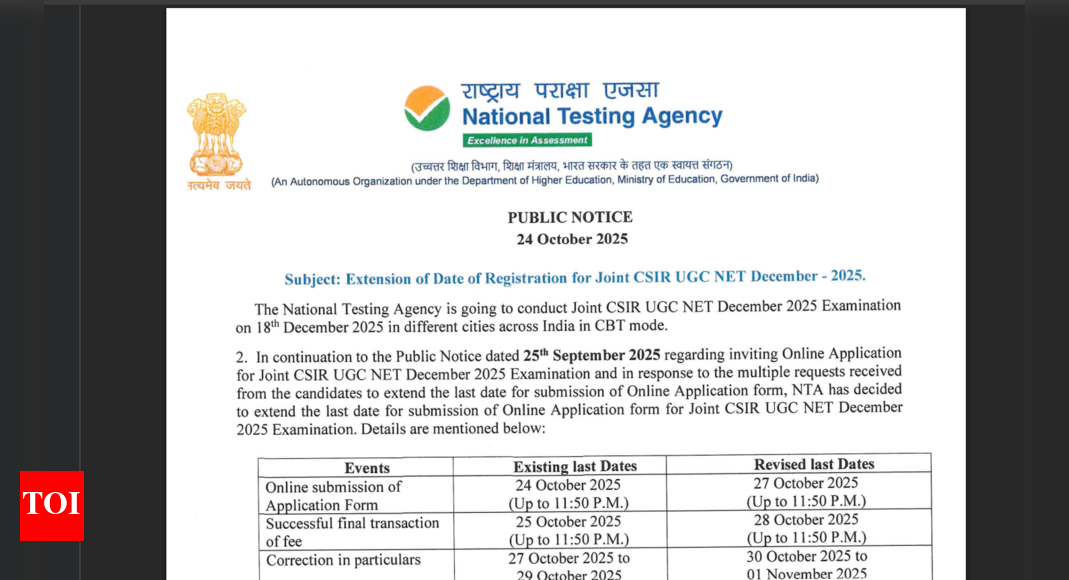 NTA extends CSIR UGC NET December 2025 registration deadline: Check the last date to apply