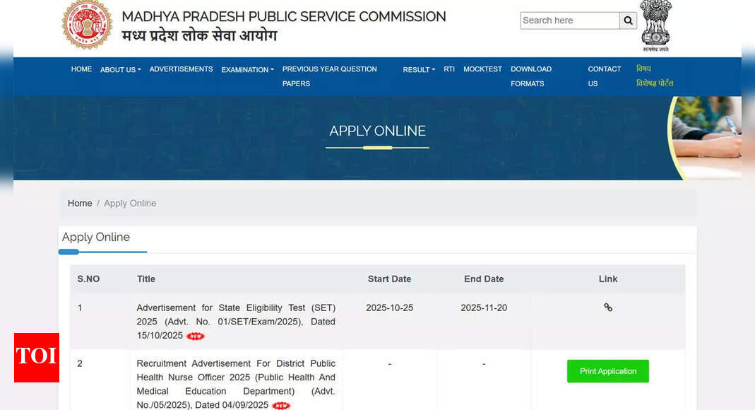 MPPSC starts MP SET 2025 application process for 31 subjects; exam scheduled for 11 January 2026