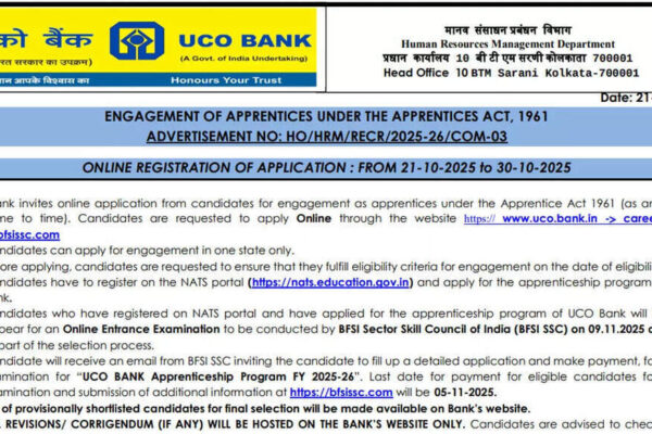 UCO Bank apprentice recruitment 2025: Last date today to apply for 532 posts at uco.bank.in