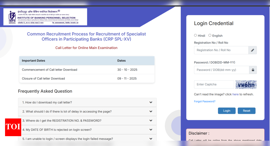 IBPS SO Mains admit card 2025 released at ibps.in: Direct link to download hall tickets here