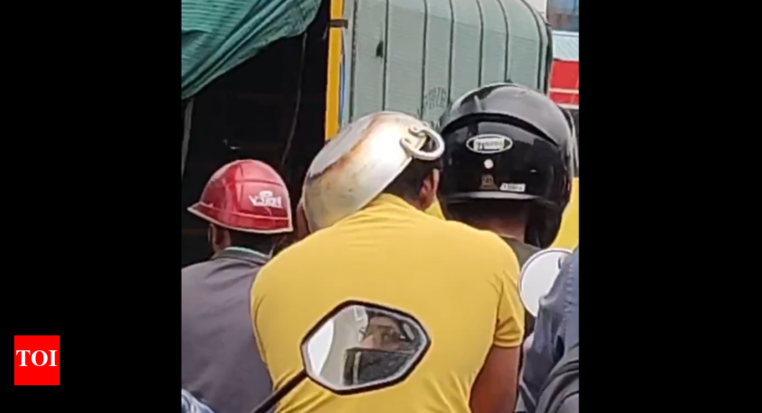 Peak Bengaluru moment: Man spotted wearing frying pan instead of helmet has everyone talking
