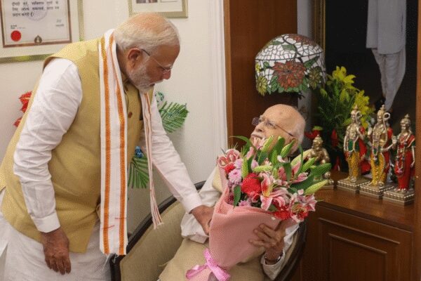 Prime Minister Narendra Modi and External Affairs Minister S. Jaishankar extended birthday wishes to veteran BJP leader L.K. Advani on his 98th birthday. Modi lauded Advani as a statesman with a towering vision, whose life has been dedicated to India’s progress and strengthening the party. Jaishankar also praised his distinguished leadership and lifelong service to the nation. PM Modi with L.K. Advani on his birthday in 2024 (source: X/@narendramodi) NEW DELHI: Prime Minister Narendra Modi on Saturday extended greetings to veteran BJP leader and former deputy Prime Minister Lal Krishna Advani, lauding his contributions to the nation and the party on his 98th birthday.In a post on X , PM Modi described LK Advani as “a statesman blessed with towering vision and intellect,” whose life has been devoted to strengthening India’s progress. He commended the BJP stalwart for his “selfless duty and steadfast principles,” noting that his contributions have left “an indelible mark on India’s democratic and cultural landscape.”Sharing his message, PM Modi wrote, “Greetings to LK Advani Ji on his birthday. A statesman blessed with towering vision and intellect, Advani Ji’s life has been dedicated to strengthening India’s progress. He has always embodied the spirit of selfless duty and steadfast principles. His contributions have left an indelible mark on India’s democratic and cultural landscape. May he be blessed with good health and a long life.”External affairs minister S Jaishankar also took to X to convey his greetings to the veteran BJP leader on his 98th birthday, lauding his distinguished leadership, vision, and lifelong service to the nation.About the AuthorTOI News DeskThe TOI News Desk comprises a dedicated and tireless team of journalists who operate around the clock to deliver the most current and comprehensive news and updates to the readers of The Times of India worldwide. With an unwavering commitment to excellence in journalism, our team is at the forefront of gathering, verifying, and presenting breaking news, in-depth analysis, and insightful reports on a wide range of topics. The TOI News Desk is your trusted source for staying informed and connected to the ever-evolving global landscape, ensuring that our readers are equipped with the latest developments that matter most.”Read MoreEnd of ArticleFollow Us On Social MediaVideosMEA Assures Full Support For Major Vikrant Jaitley Detained In UAE; Consular Access Provided‘Islamic Bomb’: Ex-CIA Officer Reveals What Drove Pakistan To Build Nukes, Big Claim On Indira GovtMEA’s Measured Response After Donald Trump Says He Could Meet PM Modi During India Visit Next Year‘Do Not Like MLA, But…’: Gaya Voters Face ‘Nitish’ Dilemma, Reveal Bihar Poll MoodIndia Exposes Pakistan’s Nuclear Lies After Donald Trump’s Claim On Underground Tests Stunned WorldRahul Gandhi Accuses PM Modi, Amit Shah, EC Of Stealing Elections, Claims Multiple Polls Manipulated‘Apaharan Department’: Amit Shah Slams Tejashwi Yadav At Jamui Rally, Raises ‘Jungle Raj’ SpectrePakistan Cries Foul At UNSC As India Holds Indus Waters Treaty In Abeyance Over Pahalgam AttackIndia’s MBBS Student Ajit Singh From Rajasthan, Missing for Last 19 Days, Found Dead In Russian DamFAA Grounds America: How The US Flight Cuts Could Derail Indian Travel Plans This Holiday Season123PhotostoriesKidney disease among top 10 causes of death; 800 million people affected and most don’t even know it: Here’s how to catch it early10 hill stations to escape from Delhi-NCR’s toxic air this winter5 natural drinks that help relieve constipation fast5 natural drinks that help relieve constipation fast5 smallest and cutest snakes found in the wild5 trending diamond engagement rings everyone’s talking about in 2025Bollywood tales of love that challenged tradition and still triumphed4 common foods to combine with sesame seeds for better nutrition during wintersBigg Boss 19: From Amaal Mallik’s controversial remarks against contestants to Salman Khan being called biased: Daboo Malik breaks silence on his son’s journey and experiencesReverse fatty liver naturally in 90 days: Here are 3 things to focus onWhy is the 11:11 phenomenon considered lucky, and what are its benefits123Hot PicksStock market holidayBank HolidayBihar Election 2025Gold rate todaySilver rate todayPublic Holidays NovemberBank Holidays NovemberTop TrendingMarshawn Kneeland Cause of DeathTom BradyNHL Trade RumorsAJ BrownGM Kyle DubasWho is CatalinaBoston Celtics vs Orlando MagicKayla NicoleRyan O ReillyPatrick Kane