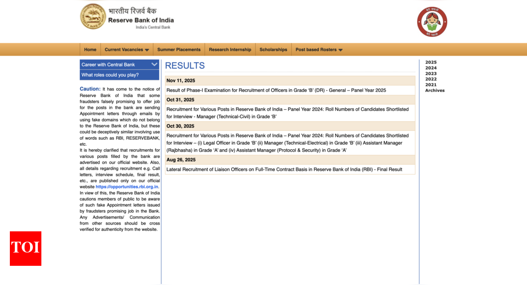RBI Grade B result 2025 released at rbi.org.in: Check direct link to download Phase 1 PDF here