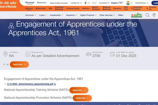 Bank of Baroda apprentices recruitment 2025 notification out, apply online for 2700 vacancies before 01 Dec