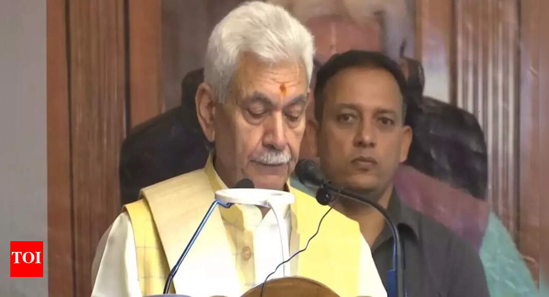 NEW DELHI: Jammu and KashmirLieutenant Governor Manoj Sinha on Wednesday said “our neighbouring country” — an obvious reference to Pakistan — and some terrorist elements based in the J&K were trying to disrupt the Union territory’s progress from one where three decades is terrorism had destroyed the local youths’ aspirations, to one with a fear-free environment and a safe, supportive and inclusive system for youths to realise their dreams.“We must be alert against such ecosystem and work together to foil their efforts,” he advised while addressing the valedictory function of Islamic University of Science and Technology’s foundation day in Srinagar.Sinha said the young professionals of J&K are finally fulfilling their dreams and aspirations, thanks to the past 5-6 years of tireless, dedicated work and many sacrifices of the J&K police, Army, intelligence agencies and the security forces.“Jammu Kashmir has created its new destiny, a new identity and woven new dreams. This must be protected at all costs and those trying to shatter the dreams of our youth must be strictly dealt with,” the LG said. Later, while inaugurating the International Film Festival in Srinagar, Sinha exhorted the film-makers to come up with films that narrate the ordeal of terror victims, expose the ringleaders of terror ecosystem and showcase the transformation after August 2019. He said people must expose the enemies of peace by providing information about them to the police and security agencies, so that the entire terror ecosystem hiding behind cover of the society is neutralised and a befitting reply given to evil intentions of the neighbouring country.“Society must come together to guard this peace, progress, joy and renewed hope,” said the LG seeking the cooperation of all sections of the public.About the AuthorBharti JainBharti Jain is senior editor with The Times of India, New Delhi. She has been writing on security matters since 1996. Having covered the Union home ministry, security agencies, Election Commission and the ‘prime’ political beat, the Congress, for The Economic Times all these years, she moved to TOI in August 2012. Her repertoire of news stories delves into the whole gamut of issues related to terrorism and internal strife, besides probing strategic affairs in India’s neighbourhood.Read MoreEnd of ArticleFollow Us On Social MediaVideos’Terror May Strike Our Cities…’: Netanyahu Expresses Solidarity With India After Delhi Blast’Heinous Terror Attack’: Cabinet Passes Resolution On Delhi Blast, Swift Probe OrderedIndian Army Showcases Joint Combat Readiness In Jaisalmer During Exercise ‘Akhand Prahar’Red Fort Blast Had A Bigger Plan: Faridabad Doctor’s January 26 Recces Raise Chilling Questions’R&D Must Be Seen As Investment, Not Expenditure’: DRDO Chief Samir V KamatPenpa Tsering’s ‘No Hanuman’ Remark: Tibet’s Stark Message on Geography, Peace, and SurvivalAfter Spending 16 Years on Death Row, ‘Nithari Killer’ Surinder Koli Set Free by Supreme CourtGujarat: 2 Workers Killed, 20 Injured After Boiler Explosion At Pharma Factory In BharuchDelhi Blast: PM Modi Meets Victims At LNJP Hospital, Promises Swift Action Against Attack CulpritsIndia’s Growth Story Is Built On Scale, Youth, And Resilience, Says World Bank Economist123PhotostoriesKajol’s unforgettable performances that transformed the image of Bollywood heroinesTop Harvard doctor shares 4 high-fiber foods you’re ignoring10 tomato dishes from around the worldFrom grey to flaky: 4 signs in hair that may link to a nutrient deficiencyLearning the long game: Warren Buffett’s 5 quotes to inspire studentsIsabgol vs Chia seeds: Which is the better source of fiber and why5 expert-approved shots for a healthy gut and glowing skinFrom ‘Dushman’ to ‘Sangharsh’: Ashutosh Rana’s scariest roles that still haunt usKriti Sanon’s blush pink saree whispers romance!8 Italian concepts that will change your life123Hot PicksBihar Election CandidatesBihar Election ConstituenciesBihar Election 2025Gold rate todaySilver rate todayPublic Holidays NovemberBank Holidays NovemberTop TrendingMarshawn KneelandJoy TaylorMarvin Harrison JrAJ BrownMagic JohnsonMichael Willis Cause of DeathLaMelo BallStephen CurryGiannis AntetokounmpoMichael Duarte Cause of Death