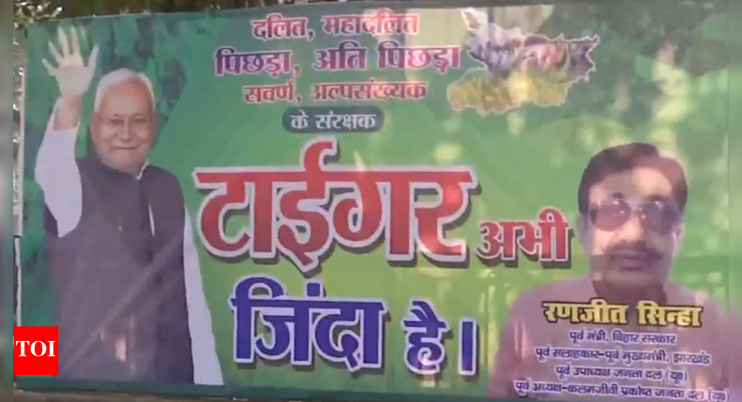 NEW DELHI: Posters featuring Bihar chief minister Nitish Kumar — with the caption “Tiger abhi zinda hai” — appeared outside the party office on Thursday, a day before the assembly election results.Former Bihar minister and JD(U) leader Ranjit Sinha put out a poster that read, “Protector of Dalits, Mahadalits, backward classes, upper castes, and minorities — Tiger abhi zinda hai (the tiger is still alive).”Bihar Exit Polls 2025: Poll of Polls Show NDA Poised For Majority, MGB Trails, No Impact of JSPThis comes after speculations over Nitish’s health became a key issue in the election campaign. RJD leader Tejashwi Yadav had questioned the chief minister’s health and fitness to continue leading the state.Earlier, a majority of exit polls predicted a sweeping return for chief minister Nitish Kumar-led National Democratic Alliance (NDA), with the opposition Mahagathbandhan projected to fall short of the majority mark in the Bihar elections.A poll of polls on Tuesday indicated a likely return of the NDA to power, with the alliance expected to secure around 148 seats. The RJD-led Mahagathbandhan, despite campaigning as the agent of change, is projected to fall short, with estimates placing it at around 88 seats. Others are expected to win seven seats, according to the poll of polls.The first phase of polling recorded a 65.08 per cent turnout. All major political blocs have claimed that the high participation reflects support in their favour.The second phase saw an even higher turnout of 68.76 per cent, compared to first phase of polling held on November 6.The main contest in the 2025 Bihar assembly election is between the National Democratic Alliance (NDA) and the Mahagathbandhan.In the 2020 Bihar assembly election, polling was held in three phases. The NDA won 125 seats, while the Mahagathbandhan secured 110. Among major parties, the JD(U) won 43 seats and the BJP 74, while the RJD secured 75 seats and the Congress 19. About the AuthorTOI News DeskThe TOI News Desk comprises a dedicated and tireless team of journalists who operate around the clock to deliver the most current and comprehensive news and updates to the readers of The Times of India worldwide. With an unwavering commitment to excellence in journalism, our team is at the forefront of gathering, verifying, and presenting breaking news, in-depth analysis, and insightful reports on a wide range of topics. The TOI News Desk is your trusted source for staying informed and connected to the ever-evolving global landscape, ensuring that our readers are equipped with the latest developments that matter most.”Read MoreEnd of ArticleFollow Us On Social MediaVideosDNA Confirms Red Fort Bomber Was J&K Doctor; Turkey Handler ‘Ukasa’ Orchestrated PlotMarco Rubio Praises India’s Handling Of Delhi Red Fort Blast Probe, Says India Doesn’t Need US HelpTerrifying CCTV Captures Delhi’s Red Fort Blast; Vehicles Erupt in Fireball’Terror May Strike Our Cities…’: Netanyahu Expresses Solidarity With India After Delhi Blast’Heinous Terror Attack’: Cabinet Passes Resolution On Delhi Blast, Swift Probe OrderedIndian Army Showcases Joint Combat Readiness In Jaisalmer During Exercise ‘Akhand Prahar’Red Fort Blast Had A Bigger Plan: Faridabad Doctor’s January 26 Recces Raise Chilling Questions’R&D Must Be Seen As Investment, Not Expenditure’: DRDO Chief Samir V KamatPenpa Tsering’s ‘No Hanuman’ Remark: Tibet’s Stark Message on Geography, Peace, and SurvivalAfter Spending 16 Years on Death Row, ‘Nithari Killer’ Surinder Koli Set Free by Supreme Court123PhotostoriesHappy birthday, Juhi Chawla: Revisiting ‘Ishq’ actress’ best traditional looks over the yearsGrandma, who can sit down and mop floors at 100, shares 3 simple secrets of her long life and good healthMeet the richest billionaires in each continent across the worldBest Place To Manifest According To Your Birth DateFrom Preeti Jhangiani to Suchitra Krishnamoorthi: 90s Bollywood beauties who made us fall in love5 unique spiders that grow upto huge sizesPair with the right habits: 4 drink combos that can help burn belly fatPumpkin seeds: 5 reasons why every woman should eat a handful of these seeds every dayFrom pastels to sequins: Tara Sutaria’s top lehenga looks to recreate this shaadi seasonKajol’s unforgettable performances that transformed the image of Bollywood heroines123Hot PicksBihar Election CandidatesBihar Election ConstituenciesBihar Election 2025Gold rate todaySilver rate todayPublic Holidays NovemberBank Holidays NovemberTop TrendingMarshawn KneelandMLB Trade RumorsMarvin Harrison JrAJ BrownMagic JohnsonMichael Willis Cause of DeathLaMelo BallKlay Thompson GirlfriendGiannis AntetokounmpoMichael Duarte Cause of Death