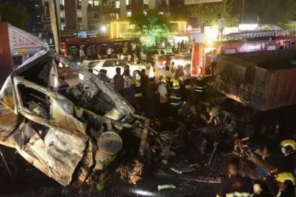 Fiery Pune crash: 8 dead, 13 injured as car sandwiched between 2 trucks explodes; highway strewn with burnt wreckage
