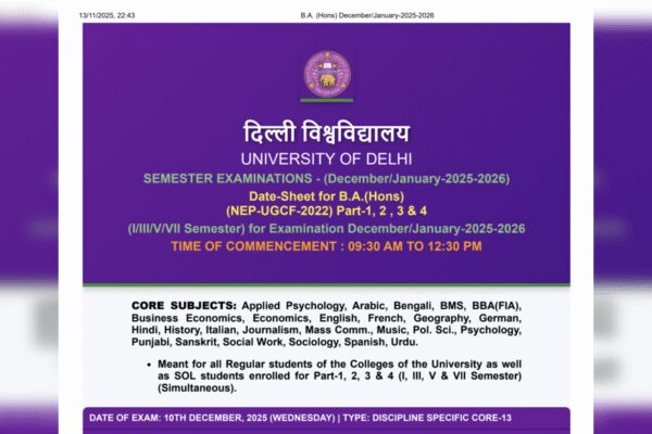 DU releases BA Honours date sheet 2025 for Regular, SOL students: Check odd-semester exam schedule here