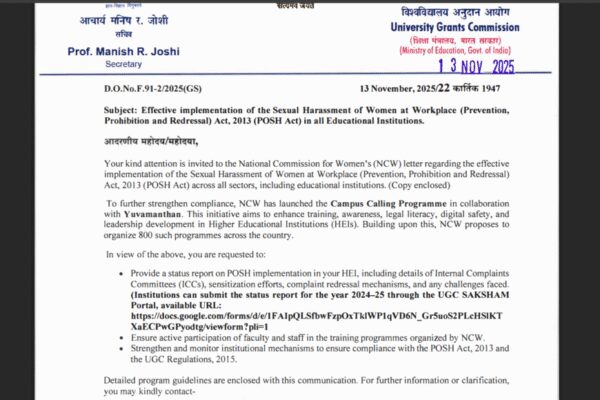 NCW seeks strict POSH compliance; UGC tells colleges to submit reports and step up training