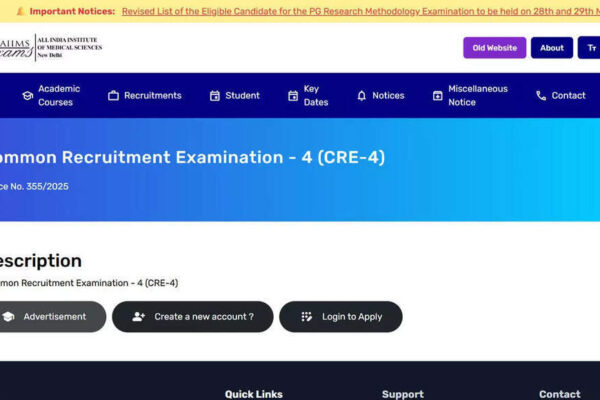 AIIMS CRE 2025 recruitment begins for over 1,300 vacancies at aiimsexams.ac.in; apply here