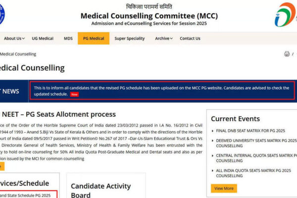 NEET PG 2025 revised counselling dates announced by MCC with Round 1 result scheduled for 20 Nov