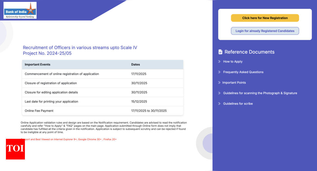 Bank of India SO recruitment 2025: Registration begins for 115 posts at bankofindia.bank.in, direct link here
