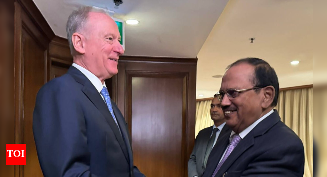 National Security Advisor Ajit Doval met with Nikolay Patrushev, a key aide to Russian President Putin, to discuss maritime security. This meeting coincides with External Affairs Minister S Jaishankar’s visit to Moscow for talks with Russian Foreign Minister Sergey Lavrov, ahead of Putin’s December visit to India.  National security advisor Ajit Doval on Monday met Nikolay Patrushev, a key aide to Russian President Vladimir Putin and chairman of Russia’s Maritime Board.The Russian Embassy in New Delhi confirmed the meeting, noting that national maritime security coordinator, Vice Admiral Biswajit Dasgupta, was also part of the discussions.India Brushes Off US Threats, Doubles Russian Oil Imports Amid Global Tensions | WatchSharing the update on X, the embassy posted, “Aide to the President of Russia & chairman of the maritime Board of Russia Nikolay Patrushev arrived in India.”“He held talks with India’s national security advisor Ajit Doval and India’s National Maritime Security Coordinator Vice Admiral Biswajit Dasgupta,” the post further added.Patrushev’s visit came on a day India’s external affairs minister S Jaishankar reached Moscow for a fresh round of talks with Russian Foreign Minister Sergey Lavrov. As per the Russian foreign ministry, “negotiations will be held in Moscow” today, marking another step in the ongoing diplomatic exchanges between the two countries ahead of President Vladimir Putin’s scheduled visit to India in December.The meeting between Jaishankar and Lavrov forms part of a broader itinerary that includes the SCO Council of Heads of Government gathering. Jaishankar is leading the Indian delegation for the meeting, which Russian PM Mikhail Mishustin will chair on 18 November. The Russian Foreign Ministry has said that the ministers will review upcoming political engagements, alongside major bilateral, regional and global issues. Cooperation in SCO, BRICS, the United Nations and the G20 is also on the agenda.TASS has reported that preparations for Putin’s visit to New Delhi for the 23rd annual India–Russia summit, expected in early December, are likely to feature in the conversations. Putin has earlier directed his government to examine ways to expand trade and economic ties with India, including issues linked to logistics, payments and the widening trade imbalance. Putin last visited India in 2021.The latest round of meetings follows Jaishankar’s earlier trip to Russia from 19–21 August. During that visit, he co-chaired the 26th India-Russia Inter-Governmental Commission on Trade, Economic, Scientific, Technological and Cultural Cooperation (IRIGC-TEC). The Ministry of External Affairs had said:”On August 21, EAM met Foreign Minister Sergey Lavrov and undertook a comprehensive review of the entire gamut of India-Russia bilateral relations, including in sectors like trade and economic cooperation, various connectivity initiatives, political, defence and military-technical cooperation, fast-tracking of opening of two new Indian Consulates in Kazan and Yekaterinburg, etc. On global and multilateral cooperation, both sides reaffirmed their shared commitment to reform of global governance, and collaboration in G20, BRICS and the SCO. EAM underlined the imperative to expand and energise the UN Security Council to reflect contemporary realities.”Jaishankar had also met President Putin, First Deputy Prime Minister Denis Manturov and Lavrov during that August trip. According to MEA, talks included bilateral priorities, trade mechanisms, connectivity, tariff-related concerns and progress on the proposed India–Eurasian Economic Union free trade agreement.India and Russia formalised their strategic partnership in 2000 and elevated it in 2010 to a “Special and Privileged Strategic Partnership”. With high-level engagements lined up over the next few weeks, including Putin’s anticipated summit visit, today’s meetings in Moscow add another layer to India’s diplomatic calendar with Russia.About the AuthorTOI News DeskThe TOI News Desk comprises a dedicated and tireless team of journalists who operate around the clock to deliver the most current and comprehensive news and updates to the readers of The Times of India worldwide. With an unwavering commitment to excellence in journalism, our team is at the forefront of gathering, verifying, and presenting breaking news, in-depth analysis, and insightful reports on a wide range of topics. The TOI News Desk is your trusted source for staying informed and connected to the ever-evolving global landscape, ensuring that our readers are equipped with the latest developments that matter most.”Read MoreEnd of ArticleFollow Us On Social MediaVideosHasina Verdict Sparks Outrage as Ex-Indian Envoy Questions Evidence and Awami League Cries Black DayPak Army Chief Asim Munir Vows ‘Strong Response’, Army Chief Dwivedi Warns Op Sindoor Was A TrailerPM Modi Condoles Families as 45 Indians Feared Dead in Saudi Bus CrashOusted Bangladesh PM Hasina Calls ICT’s Death Sentence ‘Rigged’, Says It Denied Fair Trial RightsFrench Consulate Staffer Molested In Bandra As Mumbai Police Launch Rapid Hunt To Track The SuspectAfter 5th August 2019…’ Army Chief Counters Mehbooba’s Charge Against Centre Over J&K SituationChennai Gripped By Panic As Bomb Threats Target MK Stalin, Ajith Kumar, Top Tamil Nadu Personalities’Snow Must Melt’: Army Chief Dwivedi Details How India China Relations Shifted After 2024 TalksIndia Sends Strong Warning To Pakistan As Army Chief Says The Real Movie Begins After Op SindoorBangladesh On Edge: Ex-PM Sheikh Hasina Rejects Evidence, Son Issues Threat Before Tribunal Verdict123Photostories7 addictions one should break to become their best selfMalaika Arora to Demi Moore: 5 must-see looks of the day ruling the style charts4 powerful Indian homemade drinks to lower uric acid levels and how to make them at homeFive-letter Indian baby names that sound modern and classyBharti Singh gets emotional as she gets a surprise baby shower from Laughter Chefs team; friends Krushna Abhishek, Tejasswi Prakash, Jannat Zubair and others attend the bash8 easy exercises to increase your child’s height10 cities in the US where rent is below ,0005 quiet habits of partners who deeply trust each other9 street foods to enjoy in Amritsar during winterHow to grow karela (bitter gourd) from seeds at home in your balcony123Hot PicksDelhi AQI TodaySheikh Hasina VerdictBihar Government FormationGold rate todaySilver rate todayPublic Holidays NovemberBank Holidays NovemberTop TrendingKayla NicoleAaron Rodgers InjuryShedeur SandersDubai Prince Sheikh Hamdan Net WorthRohini AcharyaDraymond GreenLebron JamesPaige GrecoZelina VegaCharlie Mcavoy Injury
