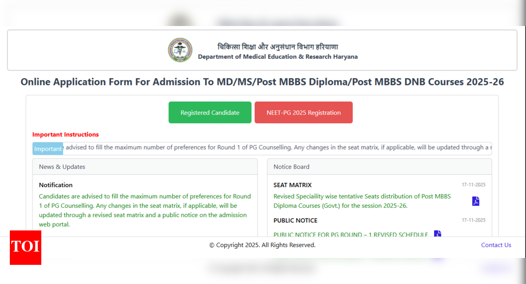 Haryana NEET PG 2025 round 1 revised counselling schedule released: Check new dates here