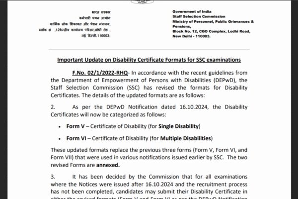 SSC revises disability certificate formats to simplify recruitment process