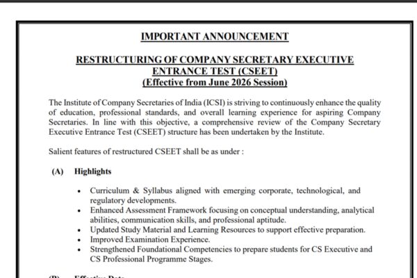 ICSI restructures CSEET from June 2026, tightening standards for entry into CS Executive Programme