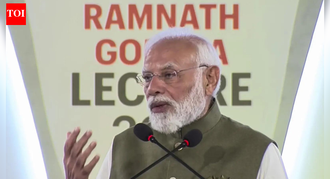 NEW DELHI: Prime Minister Narendra Modi on Monday said that genuine emotional commitment to public welfare is what helps in winning elections.Speaking at the sixth Ramnath Goenka Lecture in New Delhi, he said that leaders must work with genuine emotion rather than remain in a permanent political campaign.PM Modi dismissed claims that he and the BJP operate in a “24×7 election mode”, saying the party wins because it is driven by an emotional commitment to public welfare. “After winning the Bihar election, some people, including some Modi admirers in the media, have once again started saying that the BJP and Modi always remain in a 24×7 election mode. I believe that to win elections, being in election mode is not necessary; what is necessary is to remain in an emotional mode 24×7,” he said.He added that governance must be rooted in empathy and urgency. “When there is restlessness within the heart then not even a single minute should be wasted and one must keep working to reduce the hardships of the poor, to provide employment to the poor, to give healthcare to the poor, to fulfil the aspirations of the middle class. One should work tirelessly.” According to him, such emotion ensures that “the results become visible on the day of the elections,” a lesson he said was evident in the Bihar mandate.PM Modi said that the Bihar results underline the public’s rising expectations. “The results of the Bihar elections have once again taught a lesson on the high aspirations and ambitions of the people of India. The people of India today trust those political parties who have good intentions and fulfil the aspirations of the people and prioritise development,” he said.He urged states to treat development as their primary responsibility and engage in healthy competition. “I strongly encourage state governments to foster a spirit of healthy competition by attracting investments and promoting growth. Organising competitions to improve the ease of doing business could be a great step in this direction,” PM Modi said.The Prime Minister also framed India’s economic resilience as a source of global optimism. “Our GDP is growing at nearly seven per cent despite global instabilities; India is not just an emerging market but an emerging model too,” he said, adding that “India is restless to become a developed nation”.About the AuthorTOI News DeskThe TOI News Desk comprises a dedicated and tireless team of journalists who operate around the clock to deliver the most current and comprehensive news and updates to the readers of The Times of India worldwide. With an unwavering commitment to excellence in journalism, our team is at the forefront of gathering, verifying, and presenting breaking news, in-depth analysis, and insightful reports on a wide range of topics. The TOI News Desk is your trusted source for staying informed and connected to the ever-evolving global landscape, ensuring that our readers are equipped with the latest developments that matter most.”Read MoreEnd of ArticleFollow Us On Social MediaVideosIndia-Russia Ties: EAM Jaishankar Meets President Putin In Moscow’Some Last-Mile Issues…’: Piyush Goyal Remarks On Trade Pact With EU And US, India’s Export GrowthThe Ghost Of Bastar Falls: What Madvi Hidma’s Death Means For India’s War Against Maoist InsurgencyBathani Tola: 30 years on, justice still elusive for Bihar’s worst caste massacreShashi Tharoor Praises PM Modi Again, Sparks Fresh Congress Rift After Attending Goenka Lecture’I Did Not Say…’: Prashant Kishor Takes U-Turn On Vow To Quit Politics If JDU Wins Bihar PollsIndia Will Sign Trade Deal Only When It Is ‘Fair, Equitable And Balanced’: Piyush GoyalNarayana Murthy Sparks Fresh Storm By Urging to Adopt China’s 996 Model, Work 72 Hours Every WeekIran Halts Visa Waiver For Indians Amid Criminal Exploitation And MEA Safety Warning AlertsAfter Delhi Blast, Jaishankar Tells SCO Nations India Has Right To Defend Its People Against Terror123PhotostoriesThis Guava Paneer Avocado Salad has 25 gms protein and why it needs a place in daily breakfast5 natural home remedies to detoxify the liverChia seeds in water vs chia seeds in milk: Which is more beneficial for healthFrom teeth-brushing battles to screen time: Kareena Kapoor Khan’s honest parenting tales7 Japanese techniques to overcome laziness and boost productivity in life10 date ideas in New York City that are not drinking or movies‘Dhurandhar’s Sara Arjun to Ananya Panday: 5 best celeb outfits of the dayWhat is Cloudflare and why is it impacting so many websites on the internet5 smart ways to teach kids the value of saving money6 national parks to visit in winter to spot migratory birds123Hot PicksDelhi AQI TodaySheikh Hasina VerdictBihar Government FormationGold rate todaySilver rate todayPublic Holidays NovemberBank Holidays NovemberTop TrendingDak Prescott FianceSophie CunninghamJake Paul GirlfriendKevin DurantBecky LynchDetroit Tigers WifeAuston MatthewsGiannis AntetokounmpoMichael PhelpsWho is Ella Hakkinen