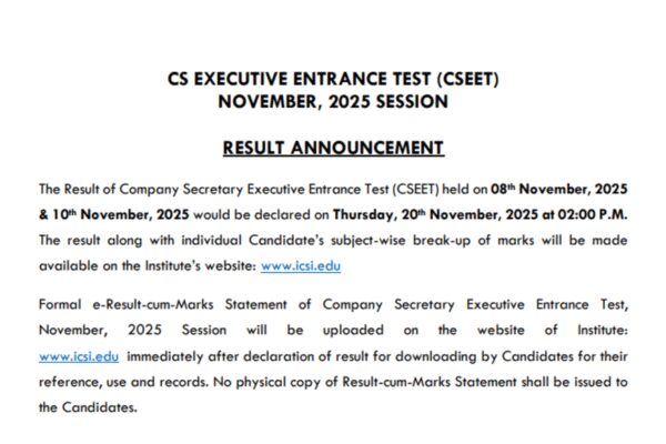 ICSI CSEET November 2025 result to be released tomorrow at icsi.edu.in: Check steps to download and other details here