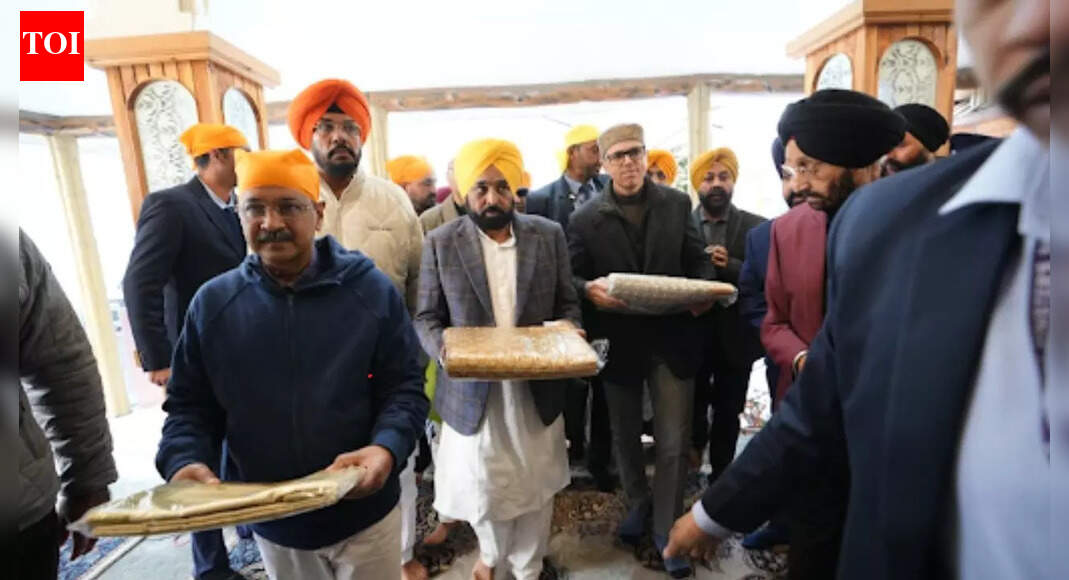 CHANDIGARH: Punjab chief minister Bhagwant Mann, Aam Aadmi Party national convener Arvind Kejriwal and Jammu and Kashmir chief minister Omar Abdullah on Wednesday participated in a ‘nagar kirtan’ (religious procession) in Srinagar as part of the commemorative events to mark 350th martyrdom anniversary of Guru Tegh Bahadur.The procession, which started from Gurdwara Chhevin Patshahi in Srinagar, will reach Punjab’s Sri Anandpur Sahib on November 22 after halting at Jammu on November 19, Pathankot on November 20 and Hoshiarpur on November 21, according to an official statement.The procession consists of a cavalcade of vehicles, including that for public announcement, Palki sahib (palanquin), panj pyaare (five beloved disciples), nagada (war drum), raagi (musician), digital museum, and devotees.Thousands of devotees, imbibing the religious fervour, are participating in the nagar kirtan to mark the sacred occasion.Mann said the occasion was “historic” as they were commemorating the 350th martyrdom anniversary of the ninth Sikh Guru, who made supreme sacrifice for humanity.Stating that the devotees were fortunate to have had the chance to take part in the historic events during their lifetime, Mann and Kejriwal called upon people to follow the path shown by the great Guru Sahib.The Guru Sahib’s universal message of peace, humanity, love and brotherhood continue to be relevant in the contemporary national and international scenarios, the AAP leaders said, exhorting people to imbue the ideology that emerged as a unifying force, binding the entire country in an unbreakable social fabric.They reminded people about the Guru Sahib’s unparalleled contribution to upholding secularism, besides safeguarding human rights and ensuring religious freedom, for which he sacrificed his life.The AAP leaders said the Punjab government was committed to paying a befitting tribute to the great Guru and the state government has made elaborate arrangements for it.Both the leaders said they were greatly moved by the devotion and dedication displayed by the Sikh community in Jammu and Kashmir, and specially thanked Chief Minister Omar Abdullah for making the event a reality.The Punjab government is organising several events across various states to mark the ninth Sikh guru’s martyrdom anniversary.The events began from Gurdwara Sis Ganj Sahib on October 25. A grand ‘kirtan darbar’ was organised at Gurdwara Sri Rakab Ganj Sahib in Delhi.On November 20, three ‘nagar kirtans’ will be organised: from Takht Sri Damdama Sahib at Talwandi Sabo in Bathinda, from Faridkot, and from Gurdaspur. All the four nagar kirtans, including Wednesday’s in Srinagar, will culminate at Sri Anandpur Sahib on November 22.From November 23-25, large-scale events will take place at Sri Anandpur Sahib, the AAP leaders said.End of ArticleFollow Us On Social MediaVideosBangladesh To Seek Interpol’s Help To Extradite Sheikh Hasina From India’Fatwa Issued…’: BJP Jabs ‘Indira Nazi Congress’ For Criticising Tharoor Over Modi Speech PraiseRussia Showcases Missile-Only Pantsir SMD-E Air Defence System At Dubai Airshow 2025’We Hit India…’: Pakistani Leader’s Explosive Admission Unmasks Islamabad’s Terror Links Again’Can’t Rule Out All-Out War’: Pakistan’s Khawaja Asif Rattled Over Army Chief’s Sindoor 2.0 WarningSydney Horror Crash Kills 8-Month Pregnant Indian After Teen BMW Driver Slams Into Family WalkIndia Expands Its Diplomatic Presence In Russia As Jaishankar Highlights Strategic New ConsulatesTaliban Trade Minister Lands in Delhi Amid Major Afghan Shift Toward India After Pakistan ConflictChina’s Propaganda Strike On India Exposed, US Report Details Fake Jet Debris And J-35 Sales TacticsSachin Tendulkar Recalls Receiving Sri Sathya Sai Baba’s Blessings Before 2011 WC123PhotostoriesAre you eating chia seeds the wrong way? Harvard doctor reveals the 3 healthiest ways to consume them3 Ayurveda-approved drinks to reduce fatty liver naturally10 regional egg dishes from different parts of India5 beautiful white animals that look like furry snowballs8 things life teaches us the hard wayFrom Rajkummar Rao-Patralekhaa to Deepika Padukone-Ranveer Singh: Bollywood’s adorable baby girl squadFrom protection to independence: Smriti Irani’s modern parenting mantraSalman Khan to Shanaya Kapoor: 5 viral looks of the day setting today’s style mood8 modern-sounding baby names that begin with letter ‘K’How to make South Indian-style Beetroot Rasam123Hot PicksDelhi AQI TodaySheikh Hasina VerdictBihar Government FormationGold rate todaySilver rate todayPublic Holidays NovemberBank Holidays NovemberTop TrendingBrittany LucicAlex Ovechkin WifePaolo BancheroStephen CurryPatrick BeverleyLeBron JamesStephen A SmithCade CunninghamDraymond GreenSophie Cunningham