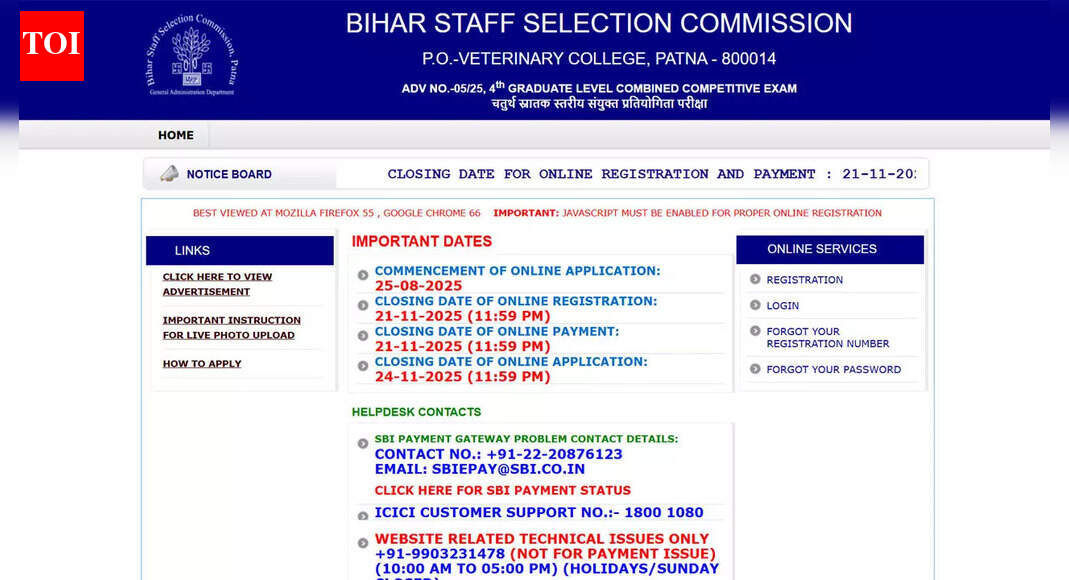 BSSC CGL 4 recruitment 2025: Last date tomorrow to apply for office attendant and other posts, check details and direct link