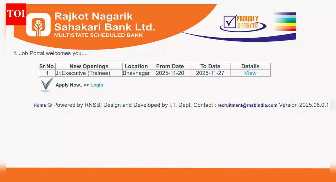 RNS Bank Jr Executive recruitment notification 2025 released: Online applications open at rnsb.bank.in