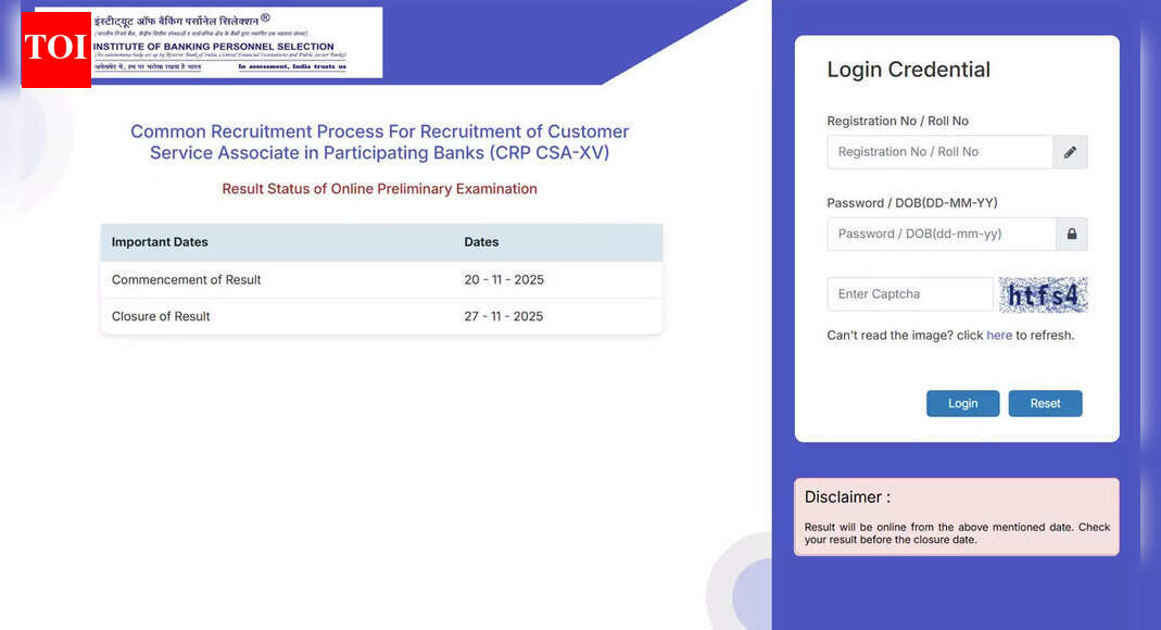 IBPS Clerk prelims result 2025 out at ibps.in, check direct link to download score card