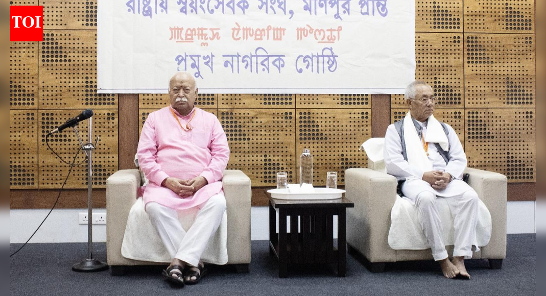 RSS chief Mohan Bhagwat (left) NEW DELHI: Calling for long-term peace in Manipur, RSS Sarsanghchalak Mohan Bhagwat, in his first visit to the State on Thursday said stability in the state will require “patience, collective effort, and social discipline,” adding that “destruction takes minutes, but construction requires years, especially when done inclusively and without harming anyone.”Opening his three-day visit to Manipur with an address in Imphal, Bhagwat said efforts were underway at “community and societal level” to restore stability and stressed that responsibility could not rest with the government alone. “Awareness of the general public is the main factor. Everything should not be expected from the government, the responsibility of the society is very much required,” he said.He noted that the RSS was often discussed through “perceptions and propaganda,” and urged people to understand the organisation by observing its grassroots functioning. “There is no organisation comparable to the RSS, just as the sea, the sky, and the ocean have no comparison… To understand one has to visit Shakha,” he said, adding that the Sangh’s growth had been “organic” since its early years.Recalling founder KB Hedgewar’s life and role in the freedom movement, Bhagwat said Hedgewar’s “realisation of the need for a united and qualitatively improved society led to the creation of the RSS.” He described the organisation as a “man-making methodology” and reiterated that its objective was to “organise the whole Hindu society including those who oppose the Sangh, not creating a power centre within the society.”Bhagwat said “Hindu” was a cultural and civilisational descriptor rather than a religious identity. Emphasising unity and social cohesion, he cited “Ekam Sat Vipra Bahudha Vadanti” and said diversity was “the manifestation of inherent unity within the society.”Outlining the RSS centenary-year “Panch Parivartan” initiatives – social harmony, family strengthening, environmental protection, swadeshi orientation and civic duty – he commended Manipur’s strong cultural traditions and encouraged their wider practice.Bhagwat added that strong social capital and skill development were essential for a self-reliant society, concluding with the Sangh’s long-standing ideal of “Sampoorna Samaj ka Sangathan by Sajjan Shakti.”About the AuthorManash Pratim GohainManash Pratim Gohain is a seasoned journalist with over two decades at The Times of India, where he has built a rich body of work spanning education policy, politics, and governance. Renowned for his incisive coverage of the National Education Policy (NEP) 2020, accreditation reforms, and skilling initiatives, he has also reported on student politics, urban policy, and social movements. His political reportage—both reflective and news-driven—adds depth to his writing, bridging policy with public impact. Through his 2,500 articles and related outlets, he has emerged as a trusted voice in national discourse, particularly in linking education reform to broader societal change.Read MoreEnd of ArticleFollow Us On Social MediaVideosJaishankar Meets Afghan Commerce Minister Azizi In Delhi; Trade, Connectivity DiscussedMEA Outlines Agenda For PM Modi’s South Africa Visit For G20 Summit In JohannesburgPenny Wong’s Cricket Banter With Jaishankar Highlights Warm, Confident India-Australia PartnershipJaishankar, Penny Wong Send A Strong India-Australia Message To China And The World on Indo-PacificIFFI 2025 Opens With A Surprise As Korean Minister Sings Vande Mataram And Wins Standing OvationPiyush Goyal’s 10 D’s Pitch in Israel Recasts India As Future-Ready for Worldwide InvestmentsDelhi Student Suicide Case: Massive Protest Outside School After Note Alleges Harassment By TeachersPiyush Goyal Links India, Israel Through Shared Adversities, Predicts 7% Percent GDP Growth For FY26Bangladesh Backs India On Delhi Blast At Security Dialogue As Sheikh Hasina Exile Tensions IntensifyBengaluru Cash Van Robbed Of ₹7 Crore After Fake RBI Officers Trick Staff In A Filmy-Style Heist123Photostories5 expert-approved best foods to control diabetes5spectacular animals with the biggest horns on their heads10 father-son duos who left a mark on cricket historyPriyanka Chopra, Ranbir Kapoor to Alia Bhatt: Bollywood stars who reinvented their style after major career shiftsThis South Indian-Style Anda Curry is a must-tryIs Bengaluru turning into a garbage city? CM flags 900-tonne plastic crisis10 countries with the most unique flags (and how many you guessed right!)Ranveer Singh to Arjun Rampal: Today’s most viral Bollywood-style momentsSadhguru recommends 7 home remedies for constipation7 baby names that mean ‘winter’ in different languages123Hot PicksDelhi AQI TodayBihar Minister List 2025Bihar CM Oath CeremonyGold rate todaySilver rate todayPublic Holidays NovemberBank Holidays NovemberTop TrendingTrevon DiggsTom BradyMLB SignsDraymond GreenCanara Bank Manager RobberyFortnite DownTop Stock RecommendationsGold Silver Price PredictionStefon DiggsBaker Mayfield Wife