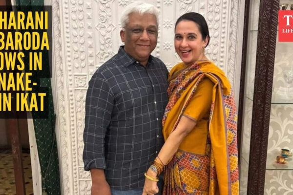 ‘Maharani of Baroda’ Radhikaraje Gaekwad marks 24 years of royal romance in a stunning snake-inspired ikat saree