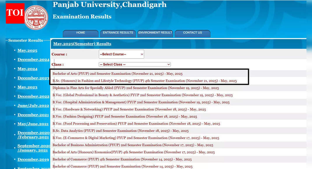 PU result 2025: Panjab University BA 2nd semester and B.Sc. Fashion Technology 4th semester scores out at results.puexam.in