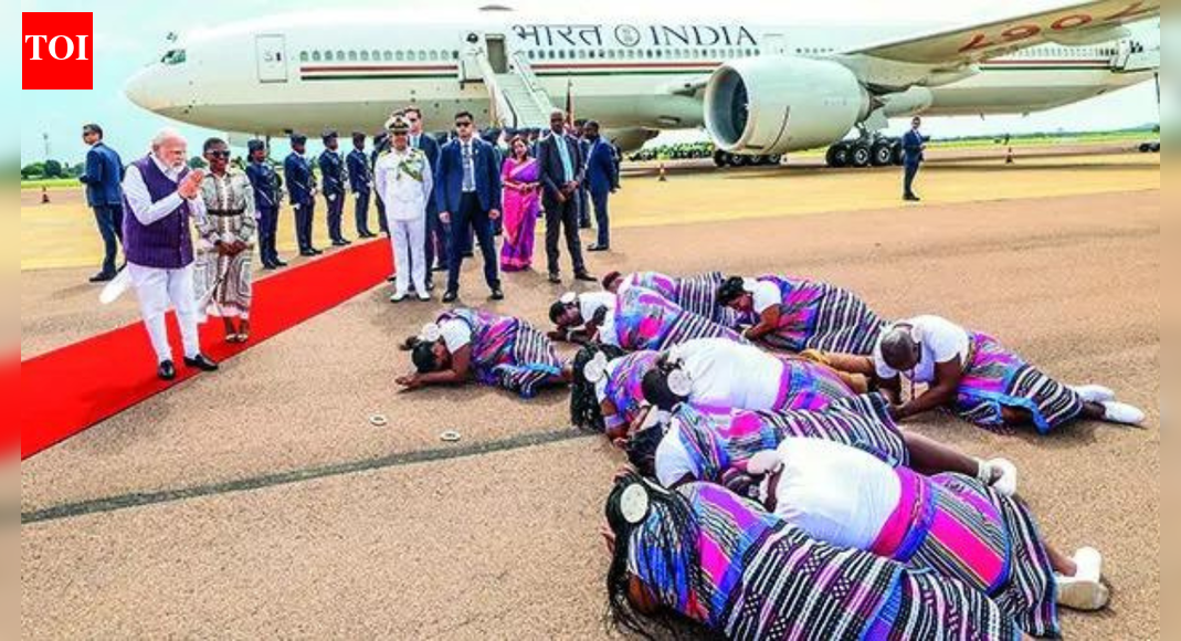 Prime Minister Narendra Modi is on a three-day visit to South Africa for the G20 summit, aiming to present India’s perspective aligned with ‘Vasudhaiva Kutumbakam’. This summit marks the first in Africa, with the African Union now a G20 member, a development facilitated during India’s presidency. The discussions will focus on global issues under the theme ‘Solidarity, Equality and Sustainability’.  NEW DELHI: PM Narendra Modi embarked on a three-day visit to South Africa to attend the G20 summit and said he will present India’s perspective in line with the vision of ‘Vasudhaiva Kutumbakam’ and ‘One Earth, One Family and One Future’. In his departure statement, the PM highlighted the significance of the summit, noting that this is the first time it is being held in Africa, after that the African Union was admitted into the G20 during India’s presidency of the grouping in 2023.”The summit will be an opportunity to discuss key global issues. The theme of this year’s G20 has been ‘Solidarity, Equality and Sustainability’, by which South Africa has carried forward the outcomes from the previous summits held in New Delhi, India, and Rio de Janeiro, Brazil. I will present India’s perspective at the smmit in line with our vision of ‘Vasudhaiva Kutumbakam’ and ‘One Earth, One Family and One Future’,” the PM said.Modi will be interacting with leaders of partner countries and also the Indian diaspora, which is among the largest in South Africa. G20 members include major economies, representing 85% of global GDP, 75% of international trade, and two-thirds of the world’s population.End of ArticleFollow Us On Social MediaVideosTejas Crash: IAF Pilot Killed In Dubai Crash Identified As Wing Commander Namansh SyalDefence Experts Break Down Possible Causes Behind Tejas Fighter Jet Crash In DubaiPM Modi Gets Rousing Welcome From Indian Diaspora In Johannesburg Ahead Of G20 Summit | South Africa’‘I Am A Hindu’: Shashi Tharoor Evokes Swami Vivekananda To Tell The World What Hinduism Stands ForAmit Shah Says BSF Crushed 118 Pak Posts, He Issues Tough Security Message From Sindoor Van In KutchEx-CIA Reveals Savage Reply To Imran Khan’s PTI After Apology Demand Over His India-Pak War Analysis’All 140 MLAs Are Mine’: DK Shivakumar Amid Karnataka CM Speculation; Siddaramaiah RespondsKabul Turns To India As New Trade Partner Amid Pak Blockades And Push For Fresh Regional CorridorsTejas Crashes In Dubai Air Show Display As Massive Fireball Sparks Panic, Pilot Succumbs To InjuriesDeadly 5.5 Earthquake Rocks Bangladesh, Killing At Least Six, Triggers Widespread Panic Across Dhaka123PhotostoriesCan the 10-3-2-1 rule improve your sleep? Here’s what science says‘120 Bahadur’ star Raashii Khanna’s promotional looksWhat causes high uric acid levels, early symptoms and how to bring it down naturally with science backed tipsTop Harvard doctor reveals the right time to eat these 7 nuts to gain maximum benefitsVegetarian Thanksgiving: 4 mains that taste better than the Turkey10 dhaba-style Paneer dishes to try at home this weekendRekha to Kriti Sanon: Trending celebrity style highlights of the dayFrom Shah Rukh Khan’s ‘Kabhi Khushi Kabhie Gham’ to Salman Khan’s ‘Maine Pyar Kiya’: A look at classic Bollywood films through the modern lensWhy Sadhguru recommends having Beetroot and Cardamom Soup during winter eveningsHow to make Zero-Oil Soya Biryani at home123Hot PicksDelhi AQI TodayBihar Minister List 2025Bihar CM Oath CeremonyGold rate todaySilver rate todayPublic Holidays NovemberBank Holidays NovemberTop TrendingBest Rockstar Games to Play for GTA 6Savannah JamesWayne GretzkysTrevon DiggsDelhi School Suicide CaseKolkata EarthquakeCandace OwensGavin BrindleySophie CunninghamMLB Trade Rumors