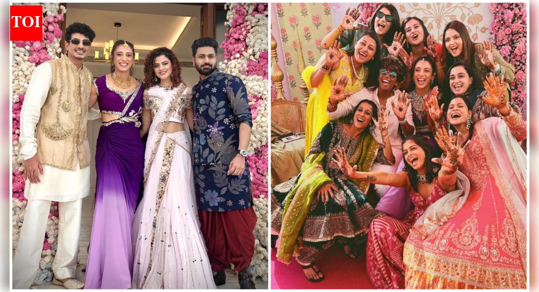 Smriti Mandhana glows at mehendi with Palaash Muchhal; Palak Muchhal, Mithoon and Indian women’s cricket team light up pre-wedding festivities