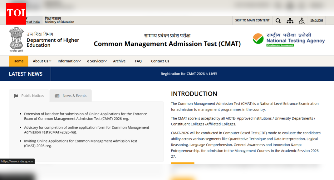 CMAT 2026 registration window closes today at cmat.nta.nic.in: Check direct link to apply here