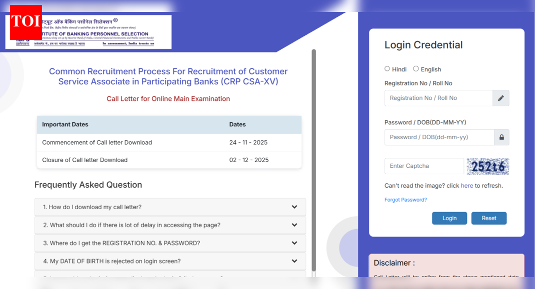 IBPS Clerk Mains admit card 2025 released: Check direct link to download call letters