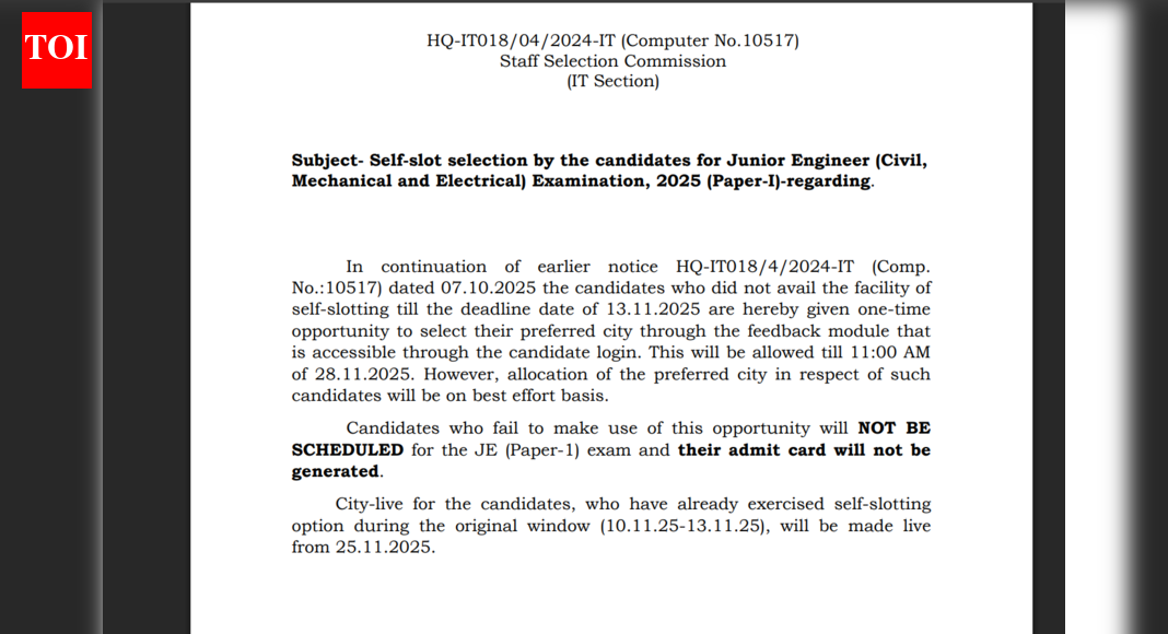 SSC extends last-chance self-slot window for JE 2025: Check details here