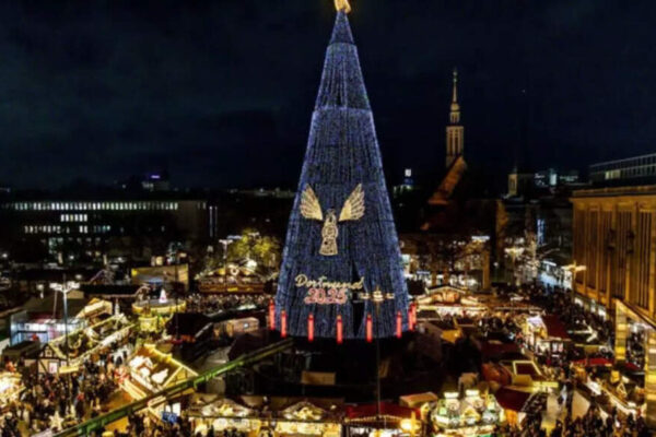 Germany’s giant Christmas tree lit in Dortmund: Built from 1,200 spruces, touted as world’s largest — video
