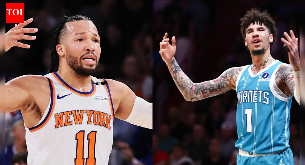 “Nice headshot” – Fans react hilariously as LaMelo accidentally hits Jalen Brunson’s face with ball