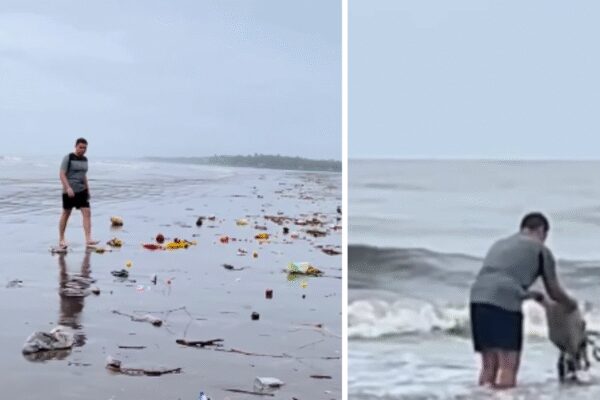 Watch: Man caught dumping plastic, garbage into sea; points at environmentalist when asked ‘who will clean this?’