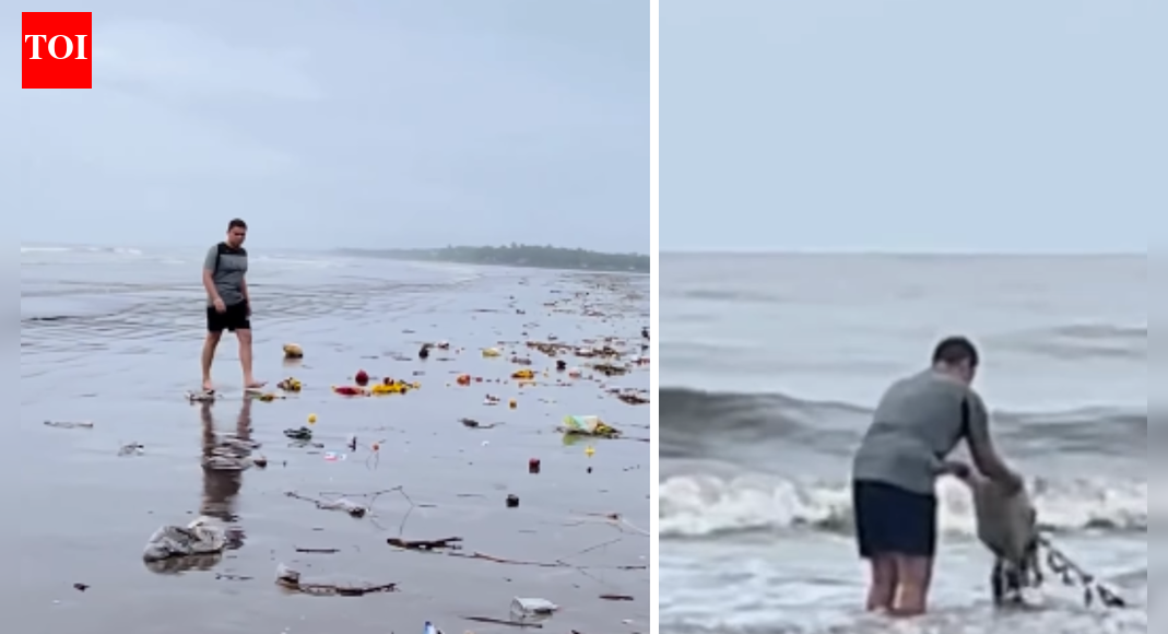 Watch: Man caught dumping plastic, garbage into sea; points at environmentalist when asked ‘who will clean this?’