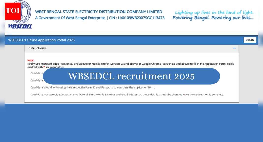 WBSEDCL Recruitment 2025: Application begins for 447 Junior Engineer, Assistant Manager posts, register by this date