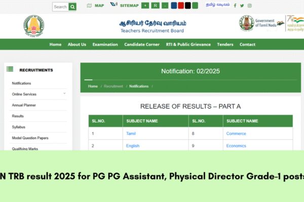 TN TRB result 2025 declared for PG Assistant, Physical Director Grade-1 posts: Check direct link to check subject wise merit lists
