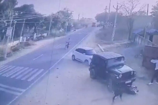 CCTV captures deadly gang war in Rajasthan; Thar, Swift cars ram motorcycle, attempt to run over people