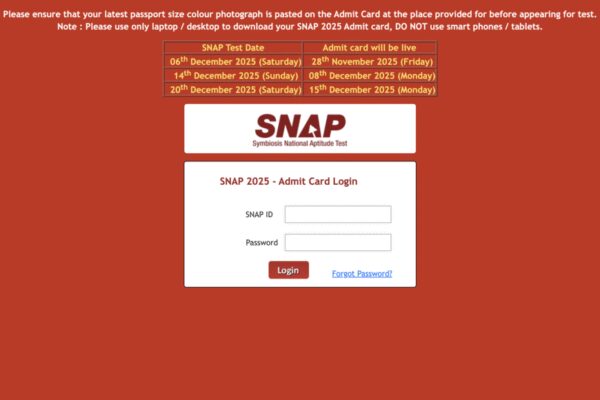 SNAP 2025 admit card for test 1 released: Check direct link, paper wise schedule here
