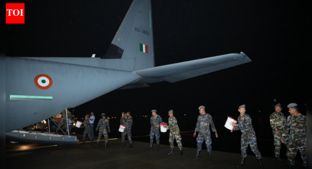 India has launched Operation Sagar Bandhu to aid Sri Lanka following Cyclone Ditwah, which has claimed at least 80 lives. An Indian Air Force C-130J aircraft delivered approximately 12 tons of humanitarian aid, including tents, blankets, and food, to Colombo. This assistance underscores India’s commitment to its ‘Neighbourhood First’ policy and Vision MAHASAGAR amidst the island nation’s severe disaster. India flies C-130 J plane carrying approx 12 tons of humanitarian aid to cylcone-hit Sri Lanka External affairs minister S Jaishankar on Saturday announced that a C-130J aircraft carrying around 12 tonnes of humanitarian aid has landed in Colombo. The delivery is part of India’s Operation Sagar Bandhu, launched on Friday to assist Sri Lanka in the aftermath of Cyclone Ditwah, which has so far claimed 80 lives.Sharing the update on X, Jaishankar wrote, “#OperationSagarBandhu unfolds. @IAF_MCC C-130J plane carrying approximately 12 tons of humanitarian aid, including tents, tarpaulins, blankets, hygiene kits, and ready-to-eat food items, lands in Colombo.”Cyclone Ditwah Approaches India: Tamil Nadu, Puducherry, Andhra Pradesh Brace For ImpactIndia initiated Operation Sagar Bandhu as part of its immediate response to assist cyclone-affected areas. The first relief consignments were transported by the Indian Navy’s aircraft carrier INS Vikrant and frontline warship INS Udaigiri, which arrived in Colombo on Friday and handed over supplies to Sri Lankan authorities.Prime Minister Narendra Modi, in a post on X, conveyed his condolences to the people of Sri Lanka, expressing grief over the lives lost in the cyclone and extending solidarity with India’s “closest maritime neighbour.” He noted that India had swiftly dispatched relief supplies and critical Humanitarian Assistance and Disaster Relief (HADR) equipment under the operation.“We stand ready to provide more aid and assistance as the situation evolves,” said PM Modi, adding that the support was guided by India’s Neighbourhood First policy and Vision MAHASAGAR. This comes as India bids to offer help Sri Lanka has been reeling from floods and landslides triggered by Cyclone Ditwah. The island nation is facing one of its most severe disasters in recent years, with widespread damage to infrastructure and rising casualties. According to PTI, more than 80 people have died as the storm unleashed heavy rains across multiple provinces. The Disaster Management Centre (DMC) separately reported 61 deaths and 25 people missing, while nearly 44,000 individuals from over 12,000 families have been affected since adverse weather began on November 16.The crisis intensified as Sri Lanka’s Western Province faced warnings of an “unprecedented disaster situation” owing to rising water levels in the Kelani and Attanagalu rivers. Several districts in the Northern, North-Central, Central, North-Western, Sabaragamuwa and Western Provinces are expected to receive over 200 mm of rain, according to the Sri Lankan Meteorological Department. Rainfall above 150 mm is also likely in parts of Trincomalee, Badulla, Galle and Matara. The DMC reported four homes destroyed and more than 600 partially damaged in the ongoing deluge.(With inputs from agencies)About the AuthorTOI News DeskThe TOI News Desk comprises a dedicated and tireless team of journalists who operate around the clock to deliver the most current and comprehensive news and updates to the readers of The Times of India worldwide. With an unwavering commitment to excellence in journalism, our team is at the forefront of gathering, verifying, and presenting breaking news, in-depth analysis, and insightful reports on a wide range of topics. The TOI News Desk is your trusted source for staying informed and connected to the ever-evolving global landscape, ensuring that our readers are equipped with the latest developments that matter most.”Read MoreEnd of ArticleFollow Us On Social MediaVideosCyclone Ditwah Approaches India: Tamil Nadu, Puducherry, Andhra Pradesh Brace For Impact’Op Sindoor Was Just A Glimpse Of Future Theatre Commands’: Air Marshal Ashutosh DixitPM Modi Unveils World’s Tallest Bronze Statue Of Lord Ram In South GoaIndia Says US Trade Deal Is ‘Only Matter Of Time’ As Tariffs Reshape Bilateral Trade NegotiationsPM Modi Joins Over 1 Lakh Devotees In Mass Bhagwat Gita Recitation At Udupi EventIndia’s Updated Quake Map Warns Entire Himalayan Arc Faces Major Risk, Forcing Urgent Safety Reforms’They Are Ours, We’ll Prove It’: Pakistani Leader’s Absurd Claim On ‘Gujarat, Haryana, Rajasthan’Cyclone Ditwah Intensifies, Monsoon Fury Slams Sri Lanka With At Least 56 Dead And Dozens MissingViral Video: Stage Crashes During UP Wedding As BJP Leaders Gather To Greet Bride & GroomIndia-Russia Summit Dates Out As PM Modi, Putin Review S-400, Su-57 And Global Security Challenges123Photostories7 everyday Indian foods that help improve your child’s memoryExpert-approved 3 best drinks and their right quantity to reverse fatty liver naturallyWeekly Cosmic Messages From November 29 To December 5, 2025 According To Your Birth DateBrainless but brilliant: 5 animals that survive without a brainJustin Bieber as a doting dad: Times the Grammy winner won our hearts with his love for Jack Blues BieberBengali film stories that shaped generations and still move hearts today10 emotional skills you must teach your childNur Jahan’s Taj Mahal toMaharani Sita Devi’s Star of South Diamond Necklace:5 lesser-known precious royal Indian jewellery piecesRebellious lovers who break every rule to define love in Bollywood moviesAnkita Lokhande reveals she is returning to Laughter Chefs season 3; Krushna Abhishek says ‘We will celebrate Christmas with our Bhauji’123Hot PicksDelhi AQI TodayNew Labour CodeWorld NewsGold rate todaySilver rate todayPublic Holidays NovemberBank Holidays NovemberTop TrendingGiannis AntetokounmpoBo BichetteDonald TrumpDana WhiteAyesha CurryFuzzy ZoellerJammie BookerMarcus FolignoCalgary FlamesVanessa Bryant