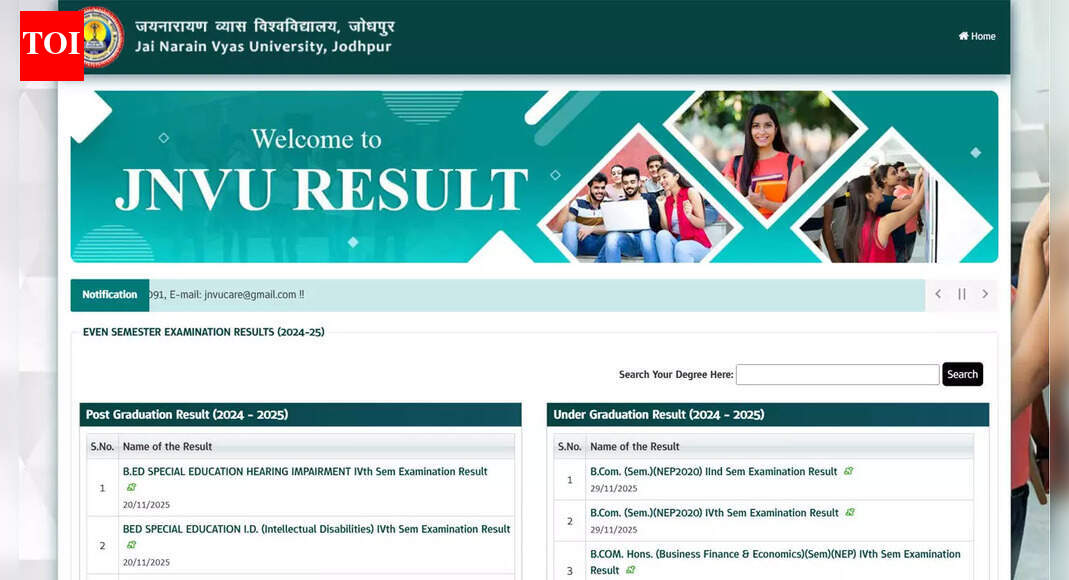 JNVU result 2025: B.Com. 2nd and 4th sem and re-evaluation exam results released at jnvuiums.in; download here