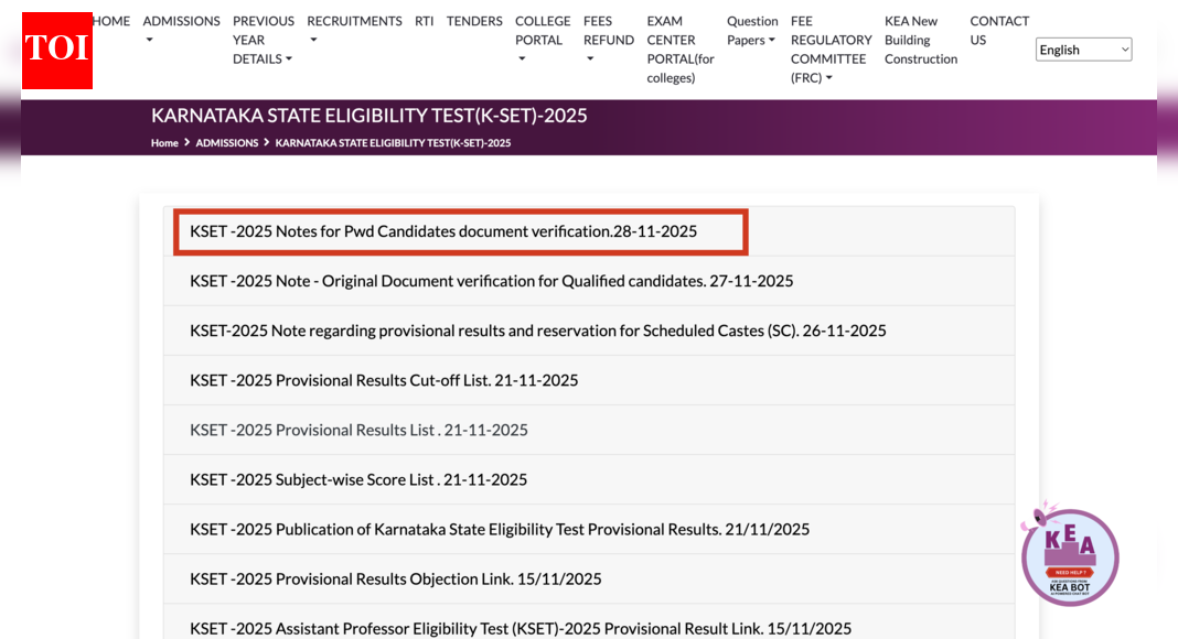KSET 2025: KEA to conduct PwD candidate verification in December, check list of required documents here