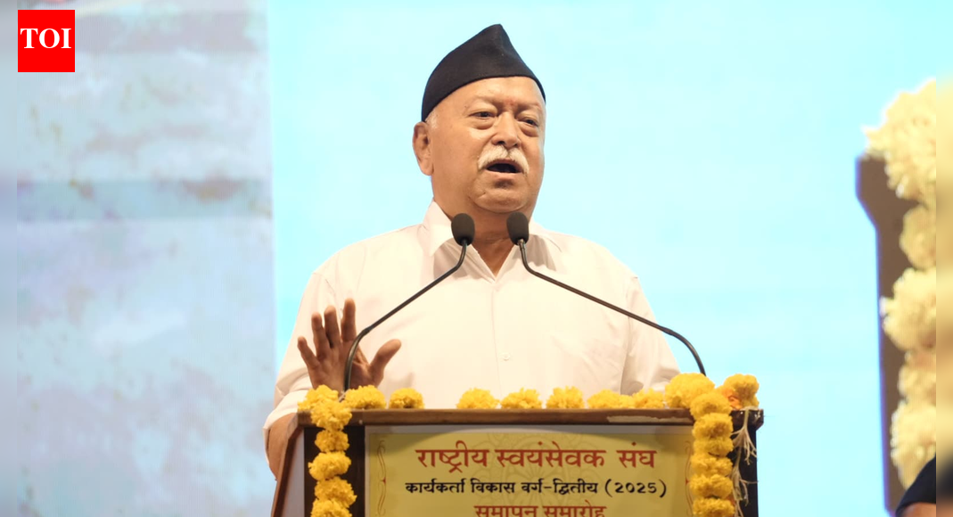 RSS chief Mohan Bhagwat expressed deep concern over the declining use of Indian languages, noting that many citizens are unfamiliar with their mother tongues. He highlighted the shift towards English, even among religious leaders, and stressed the inadequacy of English to convey the depth of Indian concepts like ‘Kalpavruksha’, urging for the protection and strengthening of native languages. RSS chief Mohan Bhagwat NEW DELHI: RSS chief Mohan Bhagwat on Sunday voiced concern over the declining use of Indian languages, saying the trend has reached a stage where “some Bharatiya people do not know our own languages.” He was speaking at a book release event in Nagpur.Bhagwat urged society to reflect on the diminishing role of mother tongues and linguistic traditions. He said Sanskrit was once the primary medium of daily communication but today the language is often taught by foreign scholars instead of Indians.“Our Rashtra Built On Culture, Not Clashes”:  RSS Chief’s Big Claim On Nationhood“There was a time when entire communication, sharing, daily business was in Sanskrit. Now, some American professor teaches us Sanskrit, when in reality we should have been teaching it to the world. Many children today do not know some very basic and simple words and often speak at home in a mix of their mother tongue and English,” he said.“The situation has reached a point where some Bharatiya people do not know our own Indian languages,” Bhagwat added.He said English-medium education was not the sole factor but the hesitation to use Indian languages at home was worsening the problem. “If we speak our language properly in our home, things would be better. But we do not do it,” he said.Bhagwat observed that even religious leaders often communicate in English, which he said reflects a shift in linguistic choices.Referring to Sant Dnyaneshwar, he said the saint wrote in Marathi to bring the essence of the Bhagavad Gita closer to the common public. “Now the problem is that there are not enough words in the English language that capture the essence and depth of the thoughts or concepts expressed in our languages. A single word used by Dnyaneshwar often requires multiple English words without fully conveying the intended meaning,” he said.He cited the example of Kalpavruksha, the mythical wish-fulfilling tree. “How will you translate Kalpavruksha in English?” he asked, adding that such concepts show why Indian languages need to be protected and strengthened.Bhagwat said Indian traditions emphasise unity and collective well-being. “Where there is faith, we all are an expression of the one,” he said, recalling how a seer once told foreign visitors that the central idea was the existence of the divine and not whether one God or many existed.He said Indian philosophy teaches people to go beyond individual interests and think of family and society. “This has been told to people in different words and different formats,” he added.Bhagwat said debates on interpretations of the Bhagavad Gita often miss its larger message. “Like a bird cannot fly without wings, we need two wings – knowledge and karma – and the bird itself is your faith. Knowledge without faith is like (demon king) Ravana,” he said.About the AuthorTOI News DeskThe TOI News Desk comprises a dedicated and tireless team of journalists who operate around the clock to deliver the most current and comprehensive news and updates to the readers of The Times of India worldwide. With an unwavering commitment to excellence in journalism, our team is at the forefront of gathering, verifying, and presenting breaking news, in-depth analysis, and insightful reports on a wide range of topics. The TOI News Desk is your trusted source for staying informed and connected to the ever-evolving global landscape, ensuring that our readers are equipped with the latest developments that matter most.”Read MoreEnd of ArticleFollow Us On Social MediaVideosAirbus A320 Glitch: Ex-IAF Pilot Shows How ELAC 2 Fails In Real-Time Flight Simulation‘Can’t Make Someone Disappear’: Shashi Tharoor Calls Out Pakistan Over Imran Khan’s Death RumoursPolitics Increasingly ‘Trumps’ Economics: EAM Jaishankar’s Veiled Swipe At US Amid Trade Tensions4 Dead, 1 Injured As Fire Engulfs Four-Storey Building In South DelhiKashi Tamil Sangamam 4.0: 300 Varanasi Students To Visit Tamil Nadu As Centre Expands Tamil Outreach“Our Rashtra Built On Culture, Not Clashes”: RSS Chief’s Big Claim On Nationhood“Oppression Will Trigger Jihad”: Jamiat Chief’s Explosive Claim Stirs StormEAM Jaishankar Decodes Massive US China Power Shift And Global Realignment In Sharp Kolkata AddressImran Khan Isolation Sparks Fury As PTI Claims His Photo Could Transform Pak’s Political RealityDelhi Court Extends Anmol Bishnoi’s Custody; NIA Probes Gang-Terror Links123PhotostoriesNot just LDL cholesterol: Here are 6 biomarkers that can predict longevityKangana Ranaut’s rise from reel queen to fearless power playerFrom ‘Sholay’ to ‘The Burning Train’: Top 5 films starring Bollywood’s golden couple, Dharmendra and Hema Malini5 secret recipes guarded for decades and worth billionsM.S Umesh to Ravikumar Menon: A look at recent death in South Indian cinemaBollywood friendship films celebrating unbreakable bonds and lasting memoriesFrom ‘Bhabiji Ghar Par Hai’ exit to explosive allegations against Siddharth Shukla: Times when Shilpa Shinde make headlineAmitabh Bachchan, Salman Khan, and Akshay Kumar: Bollywood stars who consider Dharmendra their ultimate inspirationPlacing these 6 things at your main door is believed to change the energy of your home‘Bhabiji Ghar Par Hain’: 5 times the show has grabbed headlines123Hot PicksDelhi AQI TodayCyclone DitwahWorld NewsGold rate todaySilver rate todayPublic Holidays NovemberBank Holidays NovemberTop TrendingGiannis AntetokounmpoBo BichetteED SheeranMLB Trade RumorsStefon diggsSouth Delhi SuicideBike Driver Account Udaipur EDAyesha CurryFuzzy ZoellerJammie Booker