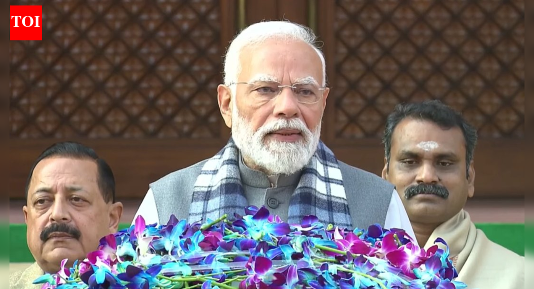 Prime Minister Narendra Modi addressed the media before the Parliament Winter Session. He emphasized India’s democratic traditions and urged a focus on policy and delivery. PM Modi called on the opposition to overcome election losses and raise public-interest issues. The session, starting today, will run until December 19. The Prime Minister highlighted strong voter turnout and NDA’s recent election victories. Prime Minister Narendra Modi NEW DELHI: Prime Minister Narendra Modi on Monday addressed the media ahead of the Parliament Winter Session. He spoke about country’s strong democratic tradition, saying that “India has lived democracy”. He also took a swipe at the Opposition bloc, saying that “whoever wants to do drama can do it”, in an indirect reference to the INDIA bloc’s demand for discussions on issues such as the Special Intensive Revision exercise conducted by the Election Commission.PM Modi said, “This winter session isn’t just a ritual… India has lived democracy. The zeal and enthusiasm of democracy have been expressed time and again in such a way that faith in democracy continues to grow stronger.”He added, “Our Parliament must stay focused on what it is thinking for the country and what it intends to deliver.”The prime minister also told the opposition to move past their election defeat and focus on raising issues that will help the public.Coming out all guns at the opposition bloc, he said, “The opposition too should fulfil its responsibility and come out of its sadness of losing.”PM Narendra Modi said, “Whoever wants to do drama can do it. There should be delivery here and not drama…the emphasis should be on policy, not slogans.”He also lauded the record voter turnout in Bihar and the NDA’s big win in the recent state elections.The Winter Session of Parliament begins on Monday, the first of December, and will run until December 19.About the AuthorTOI News DeskThe TOI News Desk comprises a dedicated and tireless team of journalists who operate around the clock to deliver the most current and comprehensive news and updates to the readers of The Times of India worldwide. With an unwavering commitment to excellence in journalism, our team is at the forefront of gathering, verifying, and presenting breaking news, in-depth analysis, and insightful reports on a wide range of topics. The TOI News Desk is your trusted source for staying informed and connected to the ever-evolving global landscape, ensuring that our readers are equipped with the latest developments that matter most.”Read MoreEnd of ArticleFollow Us On Social MediaVideosAjeya Warrior-25 Wraps Up As India-UK Forces Boost Counter-Terror SynergyAt Least 11 Dead, 20 Injured in Head-On Collision Between Two Govt Buses in Tamil Nadu’s SivagangaUncertainty Over Pakistan’s Top Military Post Could Trigger Conflict: AnalystPak Handler Shahzad Bhatti Directed Gurdaspur Grenade Attack: Special Cell‘Stay Mentally Prepared’: Rajnath Singh’s Remark Fuels Talk Of Another Operation Sindoor‘4,000 Soldier Deaths, 20,000 Injured’: Pak FM Ishaq Dar Blames Taliban For Troop LossesAirbus A320 Glitch: Ex-IAF Pilot Shows How ELAC 2 Fails In Real-Time Flight Simulation‘Can’t Make Someone Disappear’: Shashi Tharoor Calls Out Pakistan Over Imran Khan’s Death RumoursPolitics Increasingly ‘Trumps’ Economics: EAM Jaishankar’s Veiled Swipe At US Amid Trade Tensions4 Dead, 1 Injured As Fire Engulfs Four-Storey Building In South Delhi123PhotostoriesKnow Who is Your Healing God According To Your Birth Date5 destinations around the world with unusual names (and their stories)Films that honour family, love, courage and unforgettable sacrificeBhagavad Gita Lessons According To Your Date of Birth5 gemstones most rich women buyWeekly Horoscope TOI, 1 Dec – 7 Dec 2025Priyanka Chopra’s roles that celebrate grit identity and constant reinventionPregnant Bharti Singh stuns in a gorgeous maternity photoshoot, flaunting her baby bump; see pics7 banana breakfast dishes from around the world9 traditional Kheer variants to keep you warm this winter123Hot PicksDelhi AQI TodayCyclone DitwahWorld NewsGold rate todaySilver rate todayPublic Holidays NovemberBank Holidays NovemberTop TrendingAdin RossPaul SkenesED SheeranMLB Trade RumorsStefon diggsSouth Delhi SuicideBike Driver Account Udaipur EDAyesha CurryFuzzy ZoellerJammie Booker