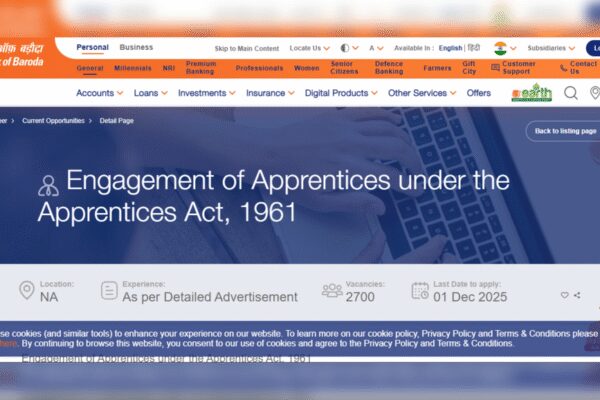 Bank of Baroda Apprentice recruitment 2025: Registration window closes today for 2,700 vacancies; direct link to apply here