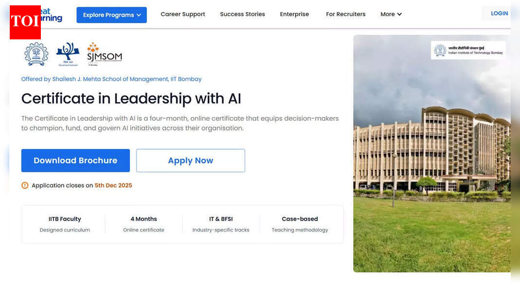 IIT Bombay opens registrations for certificate in leadership with AI for professionals, course starting January 2026